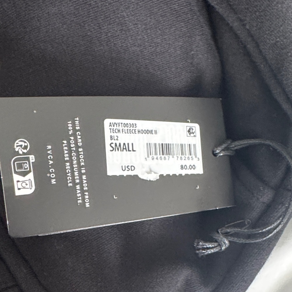 NWT RVCA Sport Tech II Black Zip-Up soft Hoodie size S - Picture 8 of 9